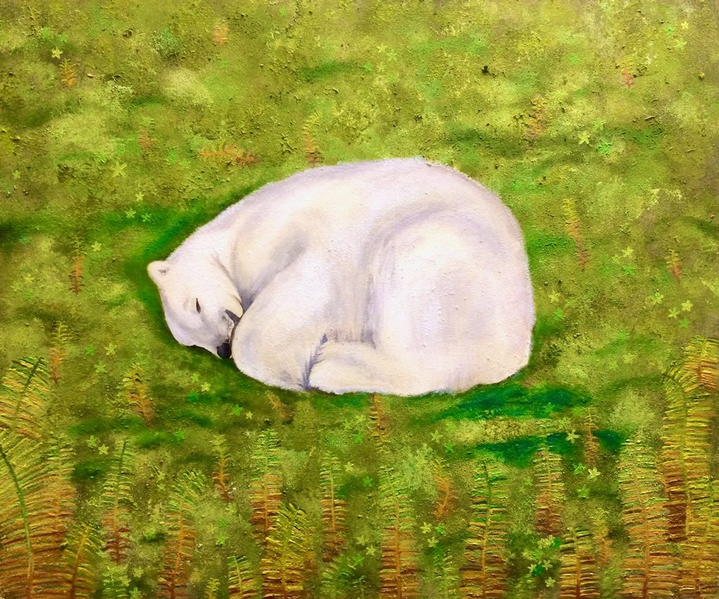 Målning av isbjörn i mossa