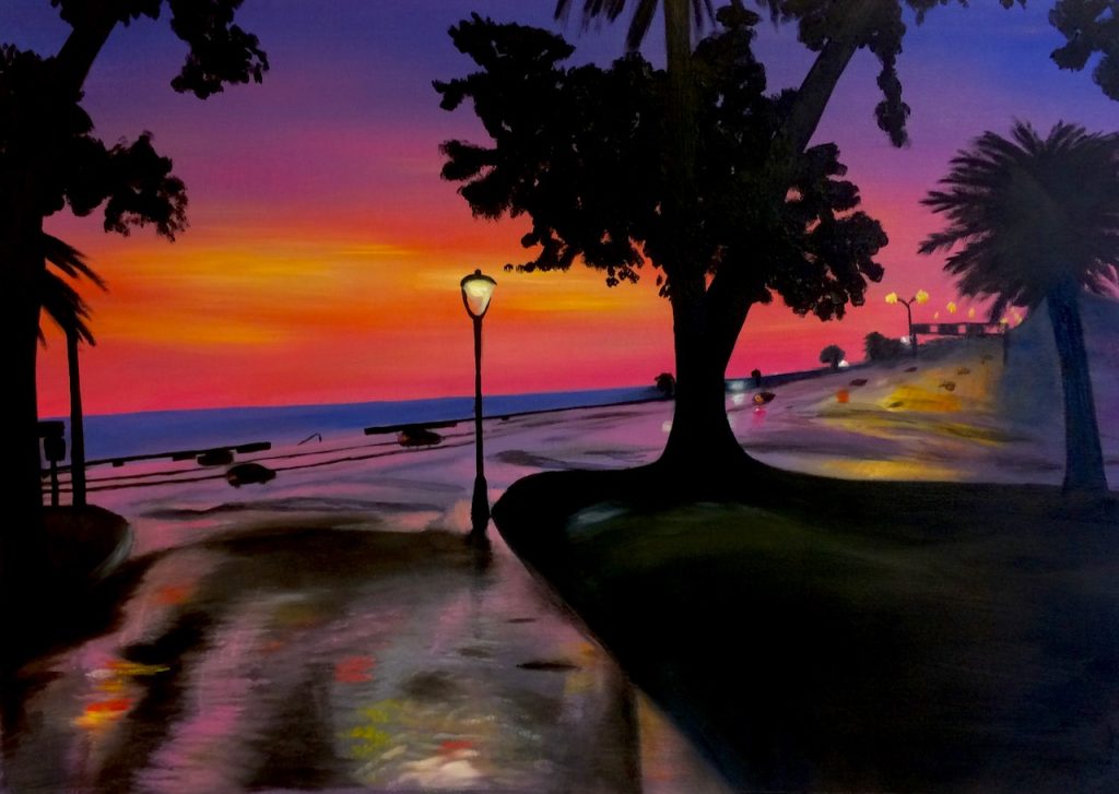 Målning på solnedgång